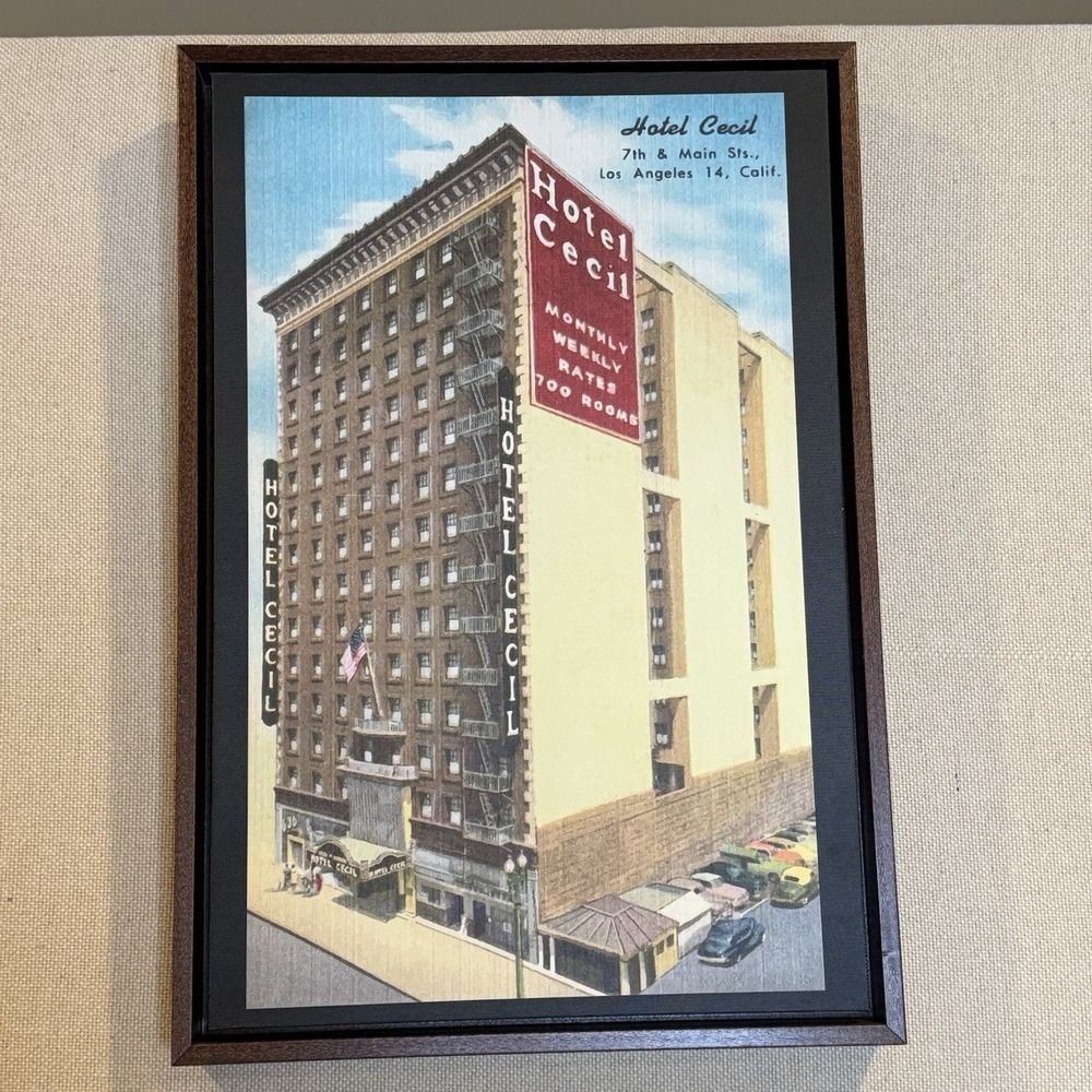 Picture Artwork HORROR HOTEL CECIL 19x13 Walnut Framed Gallery Wrap Canvas VGUC